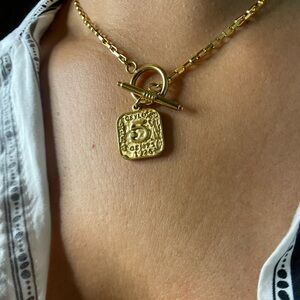 Vintage Style 5 Cents Coin Pendant Necklace 18K Gold Plated Stainless Steel 18”